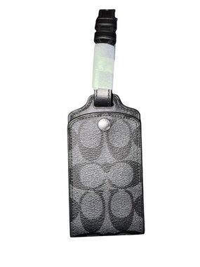 Coach Black Signature Leather Luggage Tag Accessory, NWT